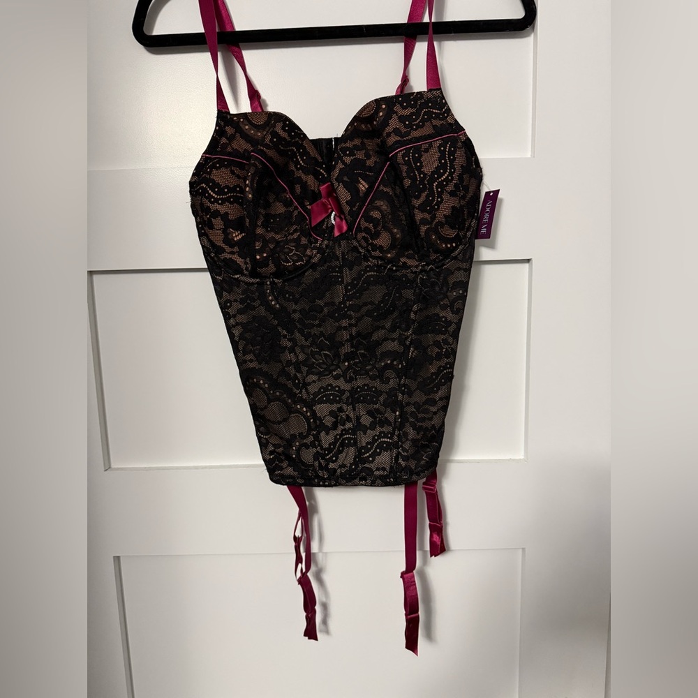 Lace Bustier Corset Top in Black with Fuchsia Accents 40d NWT Adore me